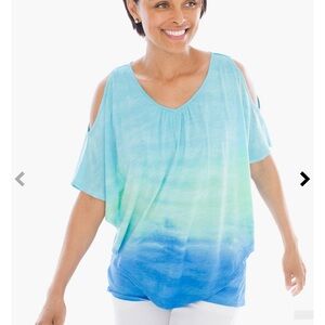 XCVI blue green ombré cold shoulder top NWOT large L cute